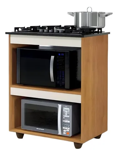 Balcão Cooktop 5 Bocas Kaiki Móveis Nature/Off White Nichos Moder...