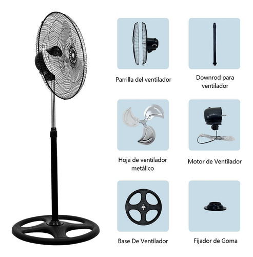 Ventilador Grande Pedestal 3 Velocidades Metalico Resistente 1.27 M 60hz Negro Azul / Gris Metal 3