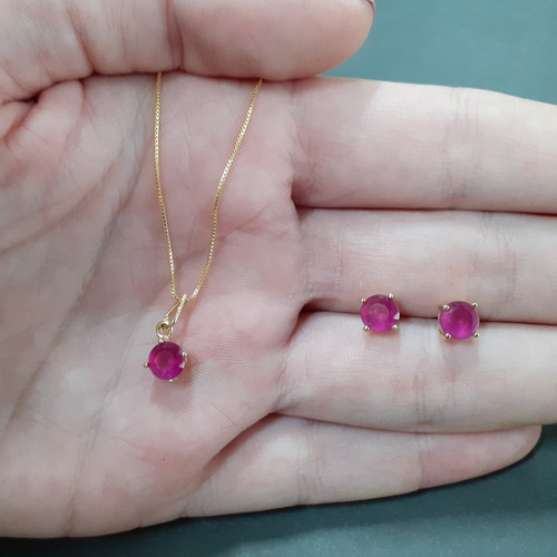 Conjunto Semi Jóia Com Pedra Roxa
