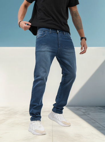 Pantalón Hombre C026 Jeans Denim Semi Chupín Elastizado Oxid