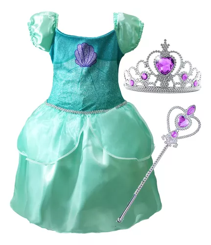 Fantasia de Sereia Infantil Com Cauda e Coroa 2 a 12 anos (P 2)