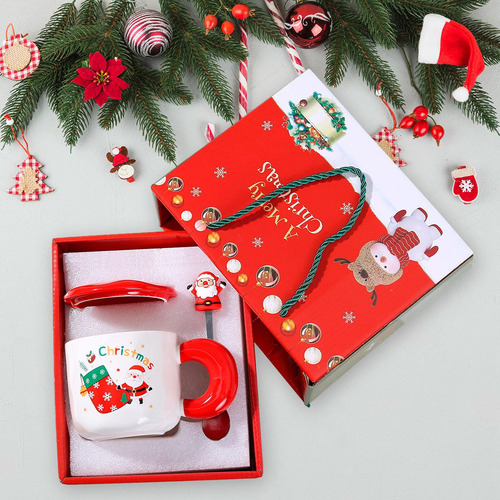 Juego De Tazas Navideñas Con Tapa Y Calcetines Rojos