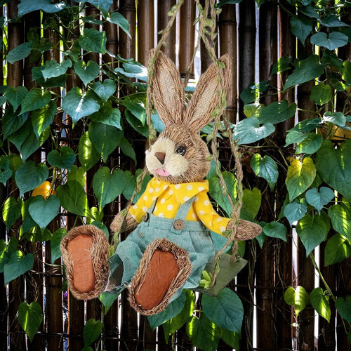 Para Conejo De Paja Animal Crafts Swing Bunny Figurilla