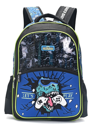 Mochila 18 Espalda Play Gamer Dino Con Llavero Skora - 35415