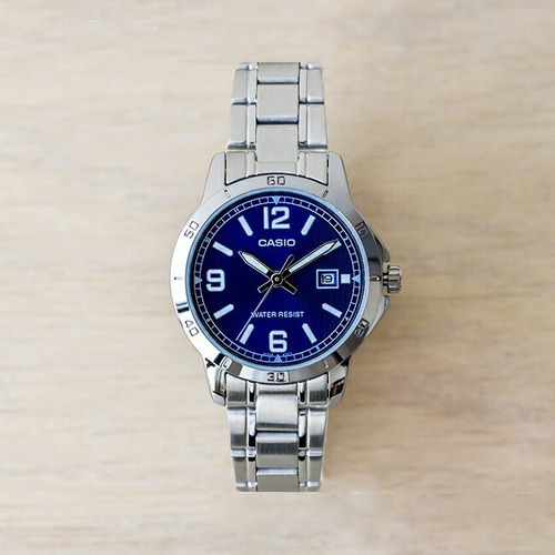 Reloj Casio Dama Ltp V004d Acero Inoxidable Fechador Azul