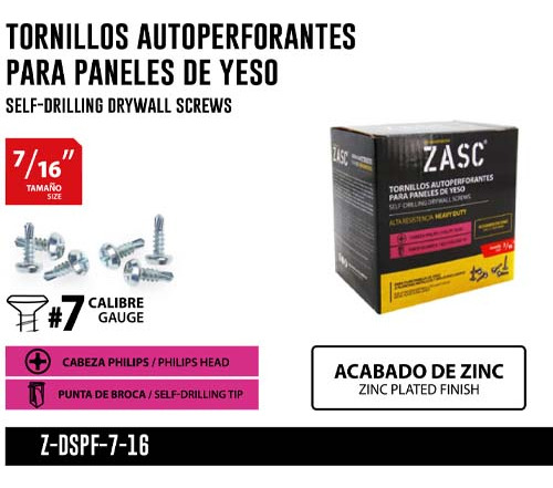 Tornillo Drywall Autotaladrante No7 X 7/16  2000pzas Zasc