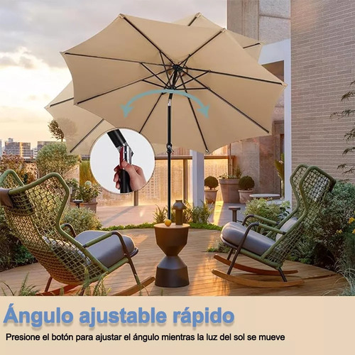 Sombrilla para Jardín o Playa con Ángulo de Inclinación de 7 color caqui
