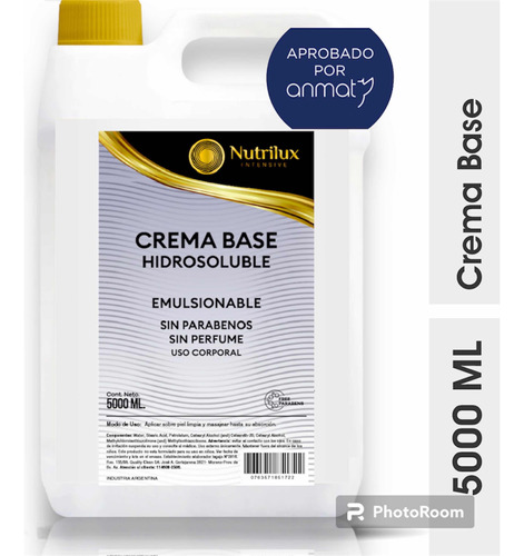 Crema Base Neutra Hidrosoluble Luxury 5 Kilos S/parabenos