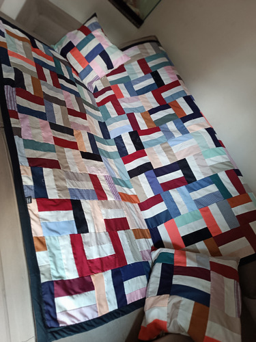 Manta Para Sofá+2 Capas P Almofada De Retalhos Artesanal Colorido Patchwork