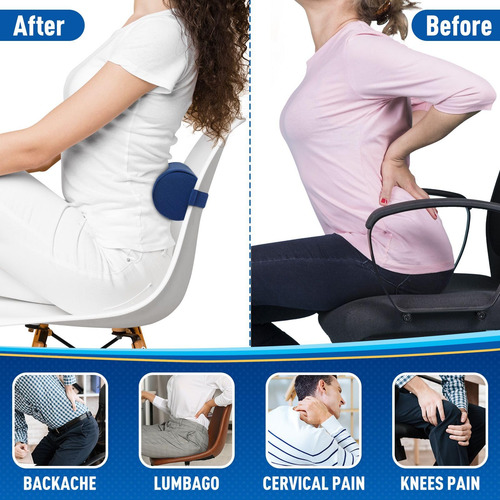 Cojin Respaldo De Espuma Viscoelastica Xl Apoyo Lumbar Azul Azul Liso