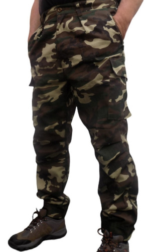 Pantalón Cargo Camuflado Urbano Gabardina Reforzado Con Puño