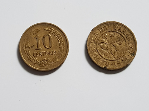 Monedas X 2 Paraguay 1947 10 Centimos Guaraní Lote X 2 (Usado)