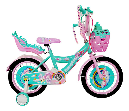 Bicicleta Infantil Niñas R-16 Portamuñecas Ruedas Auxiliares Color Verde Tamaño del cuadro 16