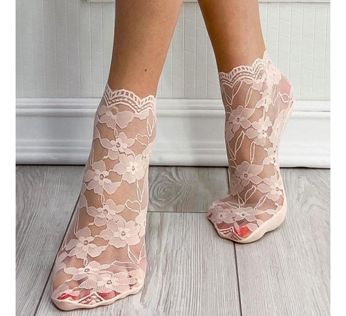8 Pares De Medias De Encaje Con Flores, Medias De Malla
