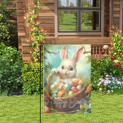 Banderas De Jardín Con Forma De Conejito De Pascua, De Lino,
