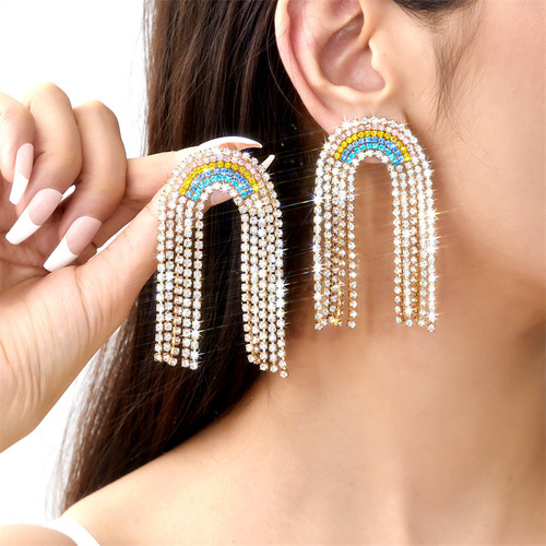 Pendientes Arete Con Borlas De Arcoíris Con Tachuelas De Dia