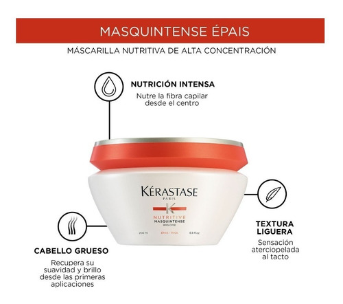 Imagen 3 de 4 de Máscara Kérastase Nutritive Masquintense Cabellos Gruesos nutrición de 200mL