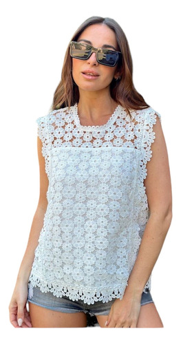 Basica Blanca Musculosa Crochet Broderi Zozulka