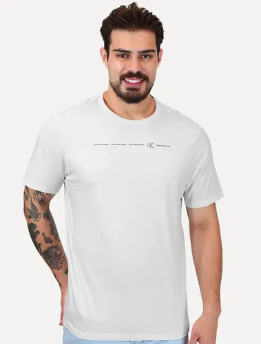 Camiseta Calvin Klein Jeans Meia Malha Logo Flow Branca