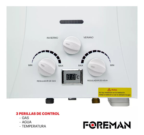 Calentador de agua instantáneo a gas Lp 6l por minuto Foreman blanco