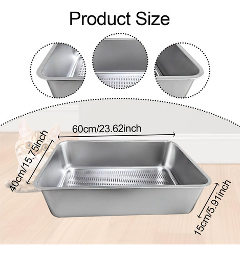 Caja De Arena De Gato Cuenca De Arena De Acero Inoxidable De