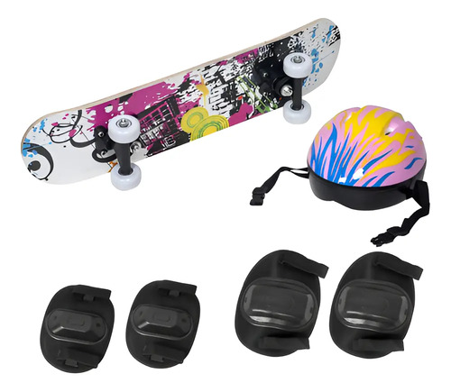 Skate Infantil Radical Iniciante Menina Menino 60 Cm Rosa