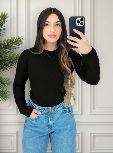 Blusinha Manga Longa Canelada Blusa Cacharrel Garrafinha