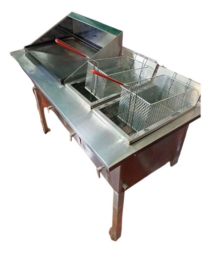 Cocina Funcional Con Plancha Y Dos Freidoras En Acero Nueva