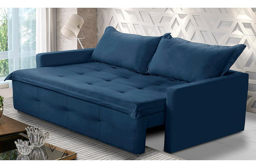 Sofá Sem Caixa Ret Reclinável 2,00m Molas Maísa Suede Azul