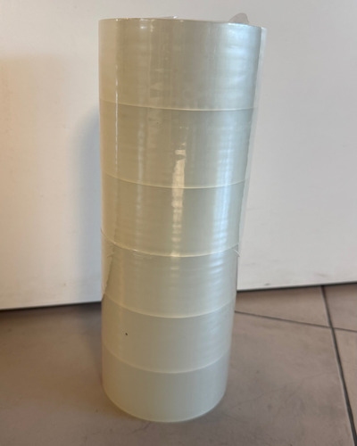 Racionador Portacinta Embalar 48 Cm Y Seis Rollos De Cinta Celeste Y Gris