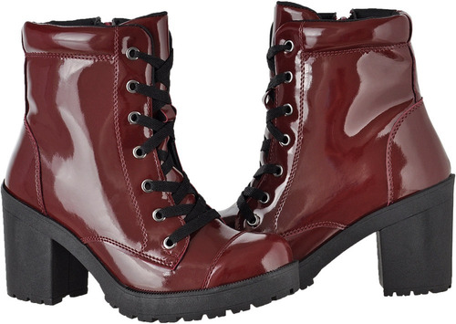 Coturno Bota Feminina Cano Curto Verniz Tratorada Salto 1701 | Mercado Livre