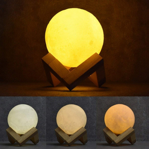 Imagen 3 de 4 de Velador Lampara Led Luna Llena 15cm Cable Usb Base Tac Envio