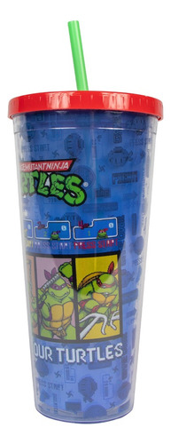 Vaso Con Popote Y Tapa De Plástico Tortugas Ninja 24 Oz