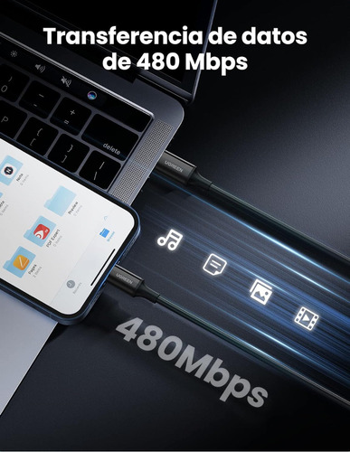 Cable Carga Rapida M/m Usb-c A Lightning 1m Negro Ugreen Negro