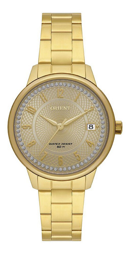 Relógio Orient Feminino Dourado Strass Calendário