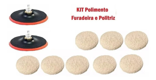Kit Polimento Adaptador 2 Disco 125mm Furadeira 8 Boinas Lã