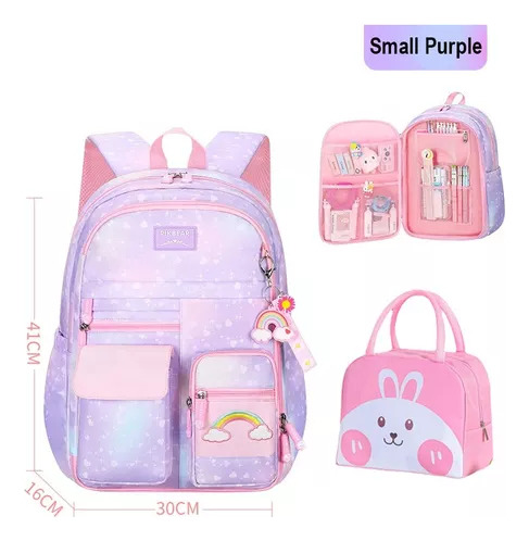 Mochila Escolar Princess Rainbow Para Niñas, Impermeable, Co