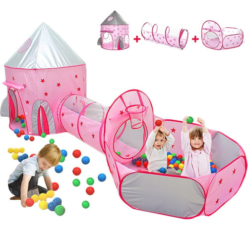 . Tienda Tunel Cohete Carpa Pelotero Alberca 3 En 1 Juguet [