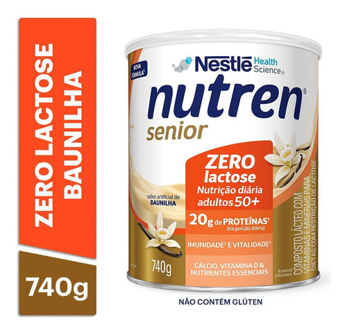 Complemento Alim Nutren Senior Zero Lactose Baunilha 740g Baunilha