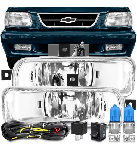 Kit Farol Milha S10 Blazer 95 96 97 98 Auxiliar Completo + Brinde Lampada Hb4 Super Branca S-10