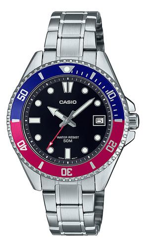 Pulseira de relógio masculina Casio MDV-10d-1a3vdf Core, cor: prata, moldura, cor de fundo prateada, cor de fundo preta