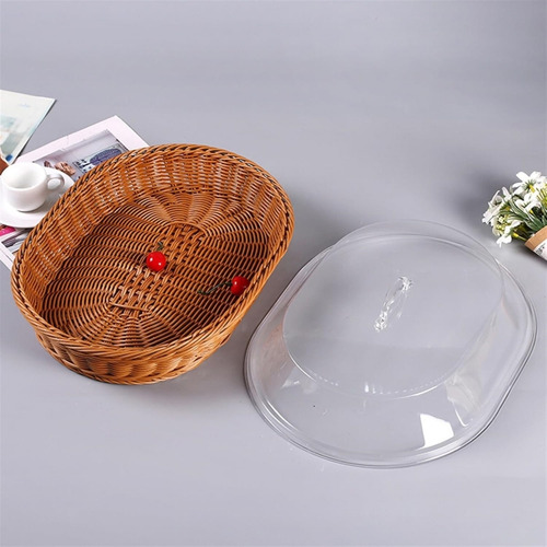 Para Panera Redonda De Ratán Duradera Con Tapa Transparente