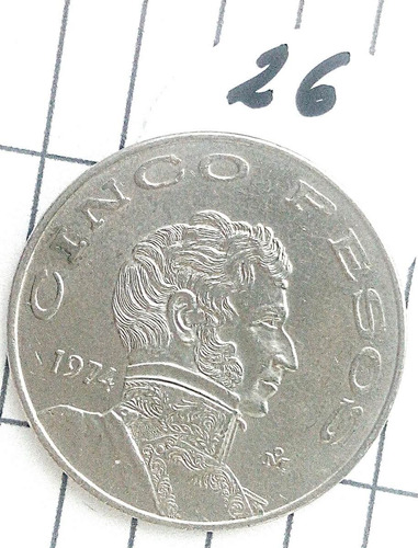 Moneda 5 Pesos Vicente Guerro 1974 Cotizada De La Serie