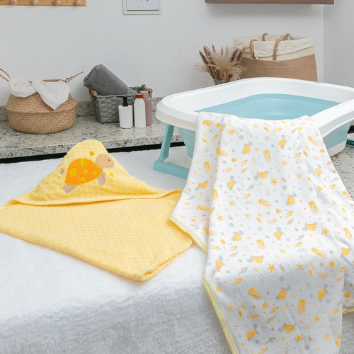 Toalla De Baño Baby Mink Con Capucha Para Bebé 2 Piezas