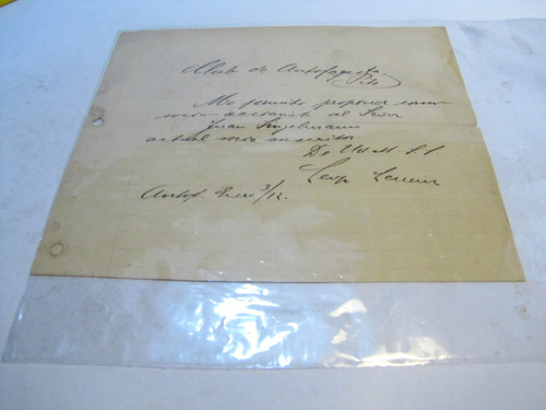 Carta Club De Antofagasta.propuesta Socio J. Linjebmaun.1912