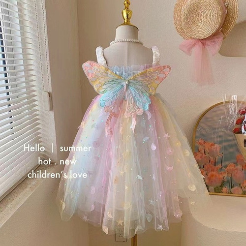 Vestido De Verano Para Niña, Traje Con Alas De Mariposa