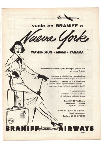 Braniff Airways Y Celanese Antiguo Aviso Publicitario 1956