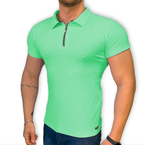 Camiseta Polo Manga Curta Com Zíper Camisa Com Colarinho