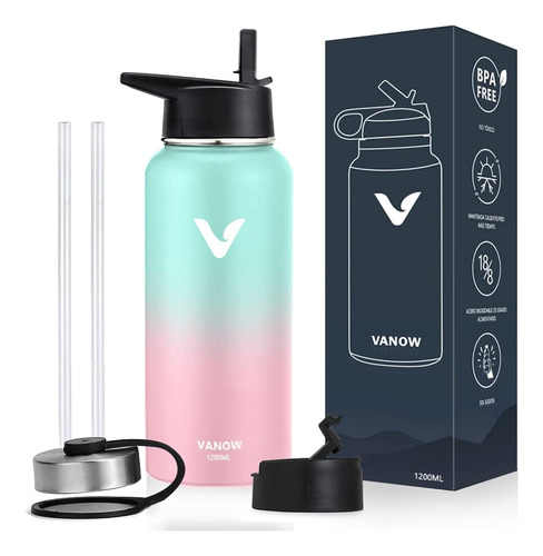 1200ml Termo De Acero Inoxidable, 100% A Prueba De Fugas Verde Y Rosa