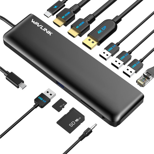 Wavlink Usb C Docking Station, 12 En 1 4k Triple Display Doc